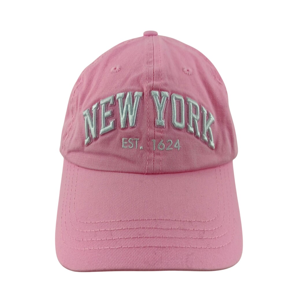 New York Hat Cap Strap Back Pink Embroidered EST 1624 City Souvenir Mens Stellar